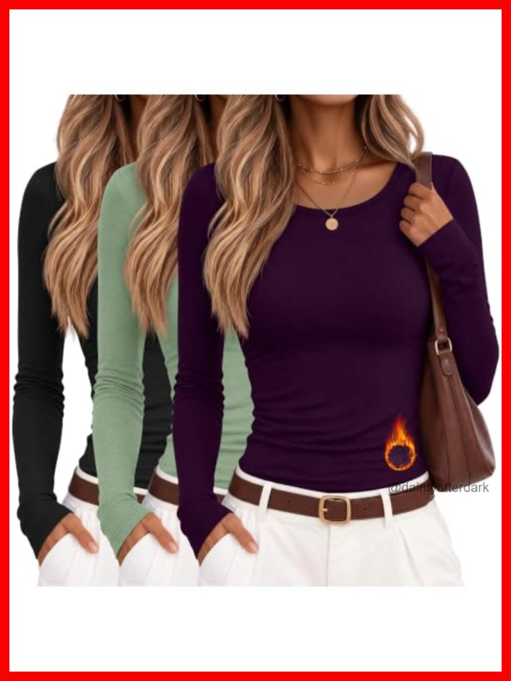 Womens Thermal Shirts Crew Neck Fleece Lined Long Sleeve Tops 3 Pack